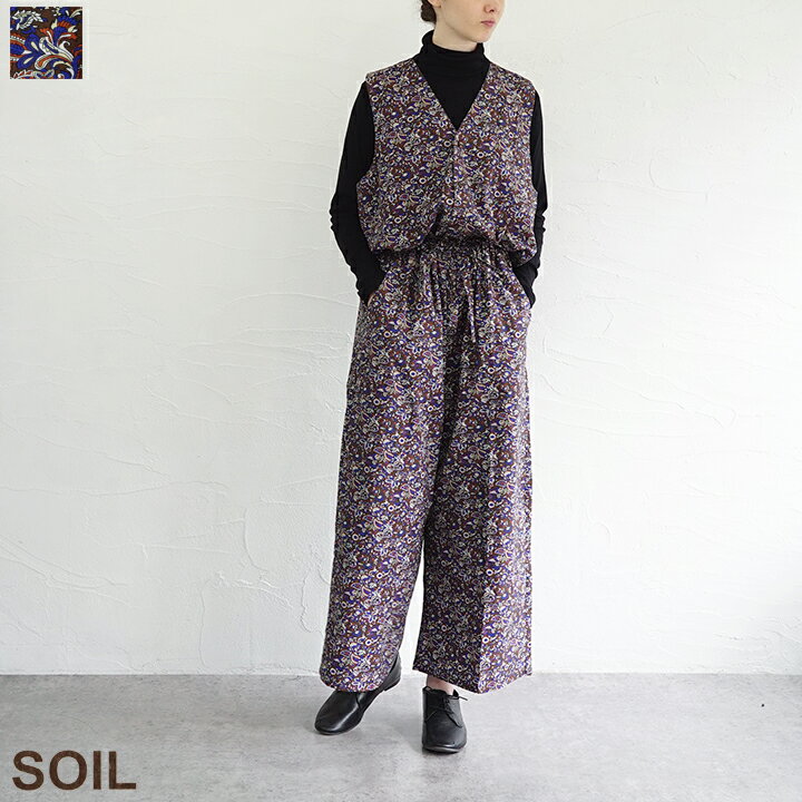 【送料無料】SOIL（ソイル) 40sポプリンミディアムフラワープリントノースリーブオーバーオール