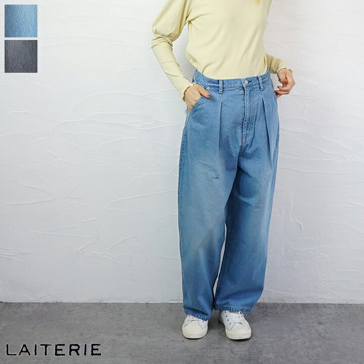 乐天商城 - 【送料無料】LAITERIE（レイトリー）ワイドタックデニムパンツ