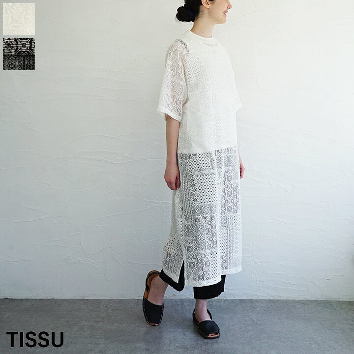 乐天商城 - 【送料無料】TISSU（ティシュ）パッチワークレーススリットワンピース