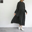 【sale10%off】【返品不可】【送料無料】ubasoku(ウバソク)ドット柄バンドカラーかぶりウエストギャザー長袖ワンピース