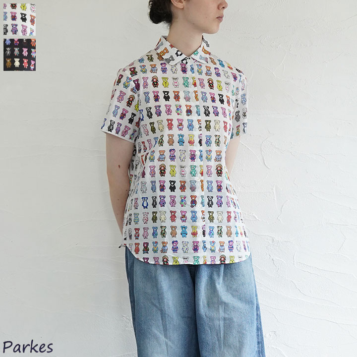 美品parkes パークス リバティ花柄 バンドカラー ボタニカル 長袖 