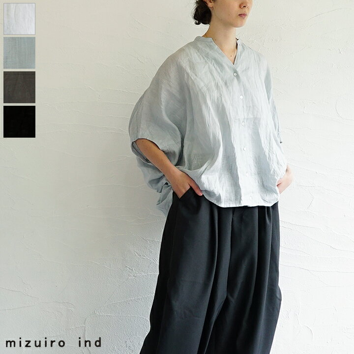 乐天商城 - 【送料無料】mizuiro ind（ミズイロインド）リネンスタンドカラーコクーンシャツ