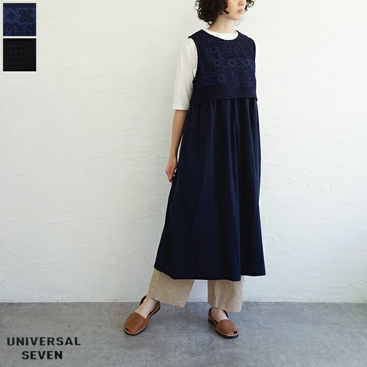 乐天商城 - 【送料無料】UNIVERSAL SEVEN（ユニバーサル セブン）クラシック天竺パッチワークレースコンボワンピース