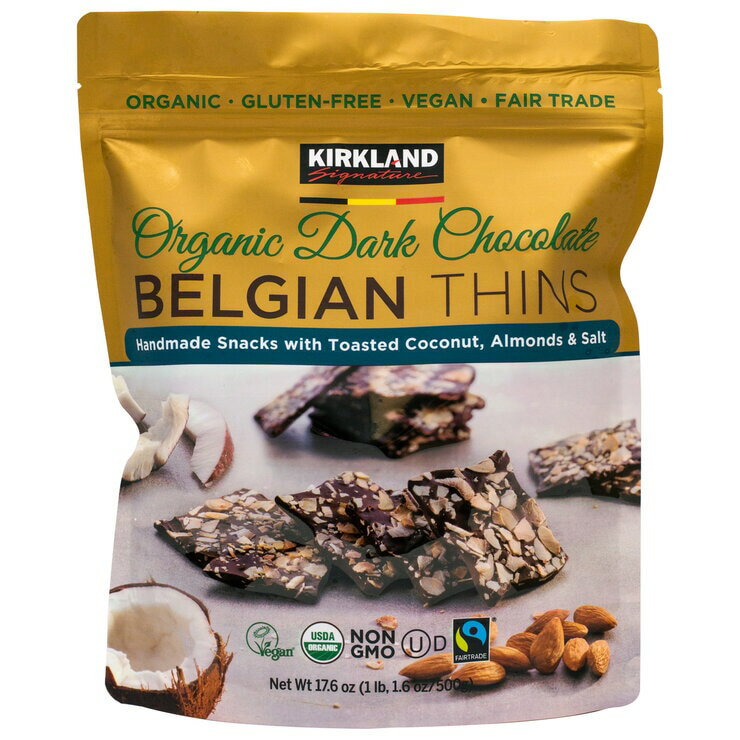 カークランドシグネチャー オーガニックダークチョコレート ベルジャンシンズ 500g - Kirkland Signature Organic Dark Chocolate Belgian Thins 500g