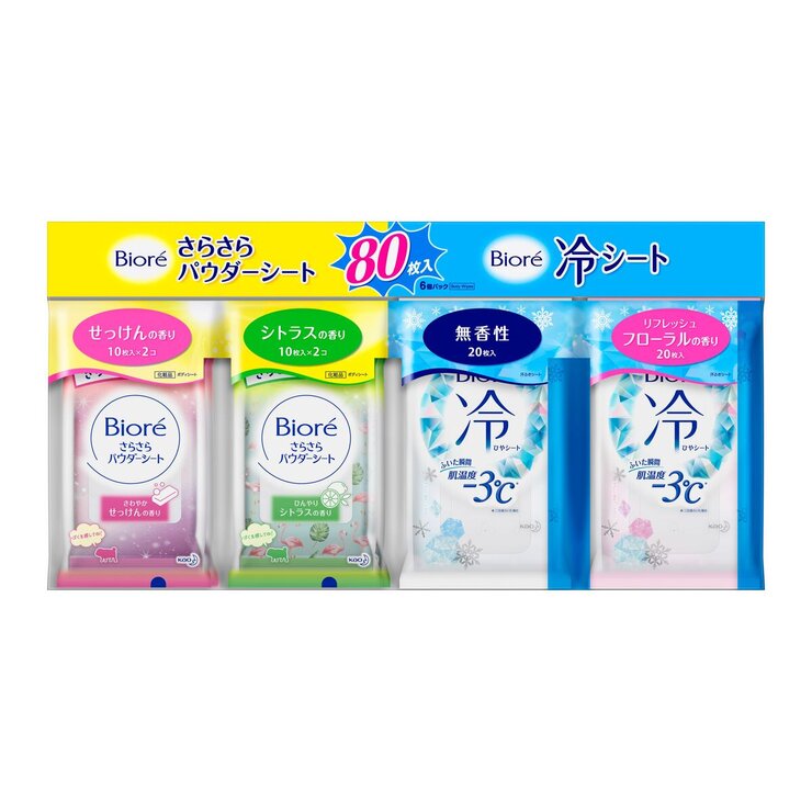 楽天コストホールストアビオレ さらさらパウダーシート＆冷シート 携帯用6個パックセット　Biore Sarasara and Cool Body Wipes 6PC