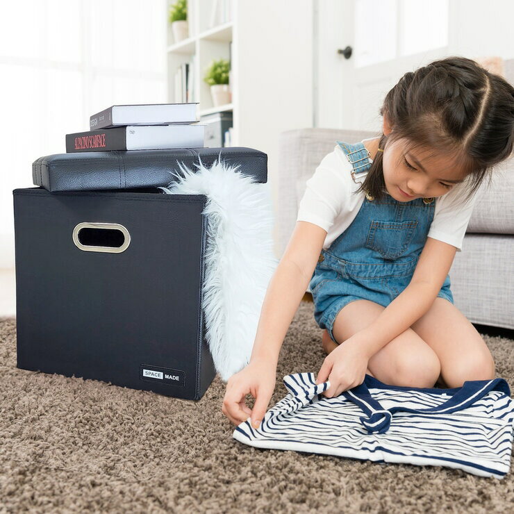 ���ڡ����ᥤ�ɥ��ꥨ���� �ե������쥶�����ȥ졼���ܥå���2�ĥ��å� - Space Made Foldable Storage Cube Faux Leather Ottoman 2pcs