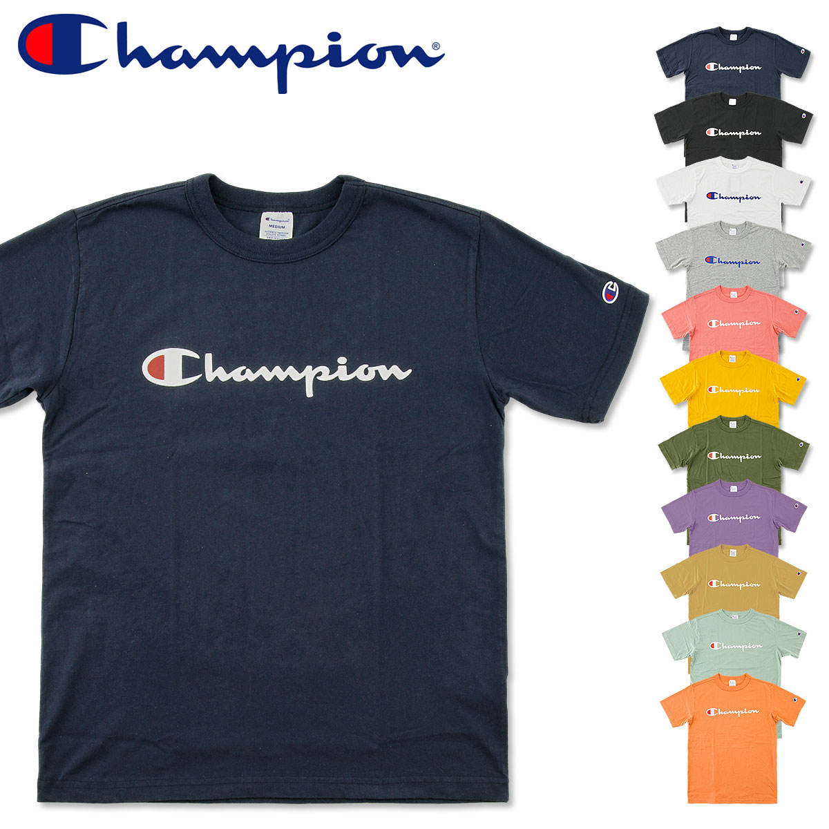 チャンピオン ペアTシャツ CHAMPION (チャンピオン) ロゴ プリント Tシャツ ベーシック [C3-P302](半袖Tシャツ/半袖/メンズ/レディース/おしゃれ/ストリート/アメカジ/SST)【ゆうメールなら送料→180円】SALE