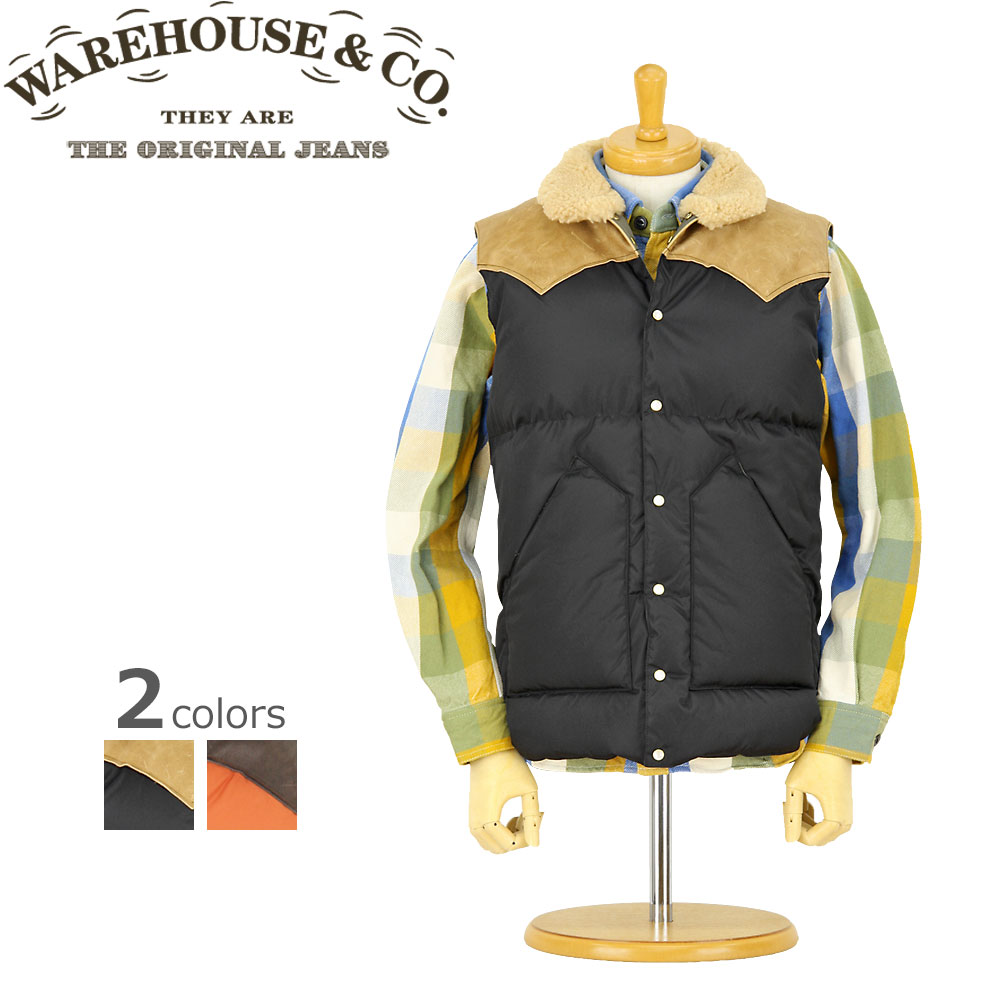 ■ WAREHOUSE × ROCKY MOUNTAIN ウエアハウス×ロッキーマウンテン ☆ ナイロン クリスティー ダウンベスト ☆　日本製(ベスト/レザーヨーク/アメカジ/メンズ/XL)