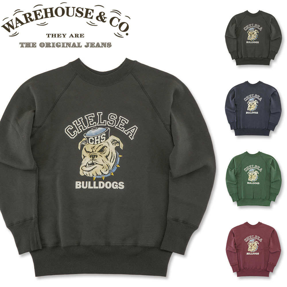 WAREHOUSE (ウエアハウス) クルーネック スウェット Lot. 409 BULLDOGS (トレーナー スウェットシャツ 裏起毛 日本製 プリント おしゃれ ストリート アメカジ メンズ)