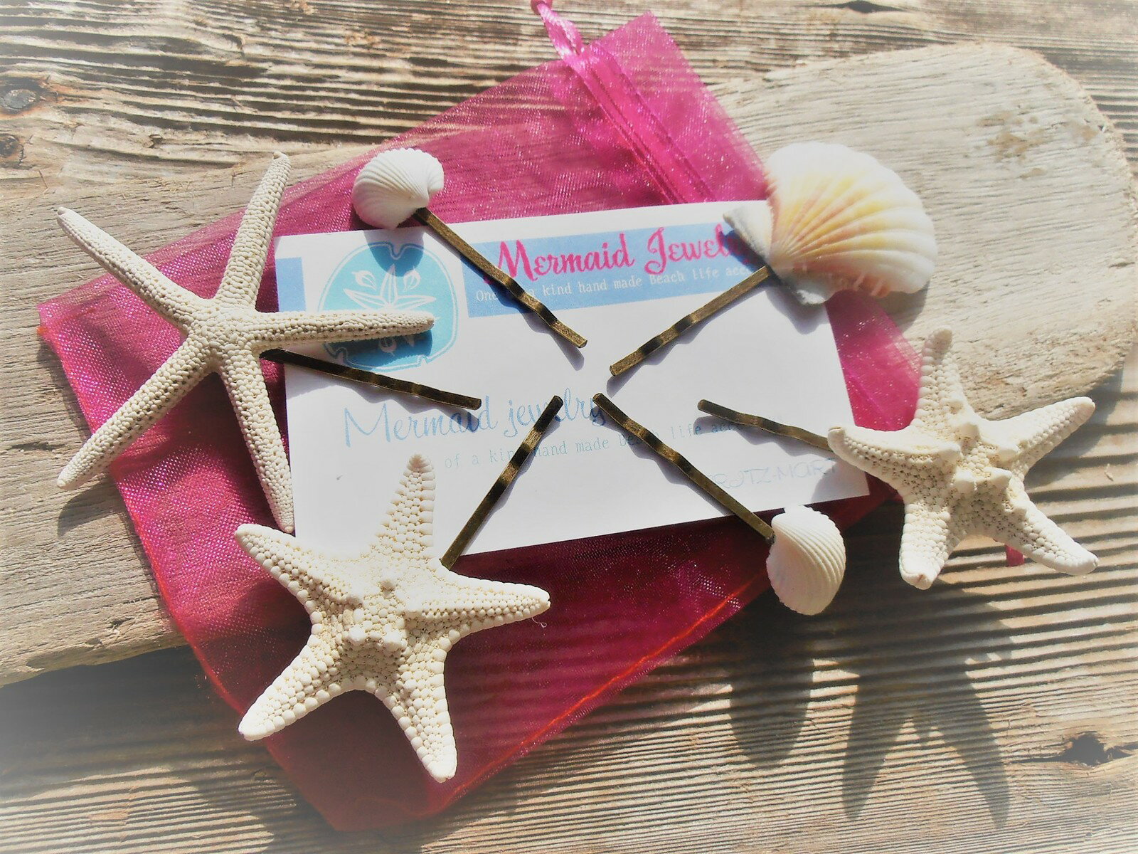 Mermaid jewelry スターフィッシュ シェル ヘアピンセット 小さな貝 ミニコブヒトデ 6セット 貝殻 髪飾り ヘアアクセサリー ハンドメイドアクセサリー ハワイアンジュエリー
