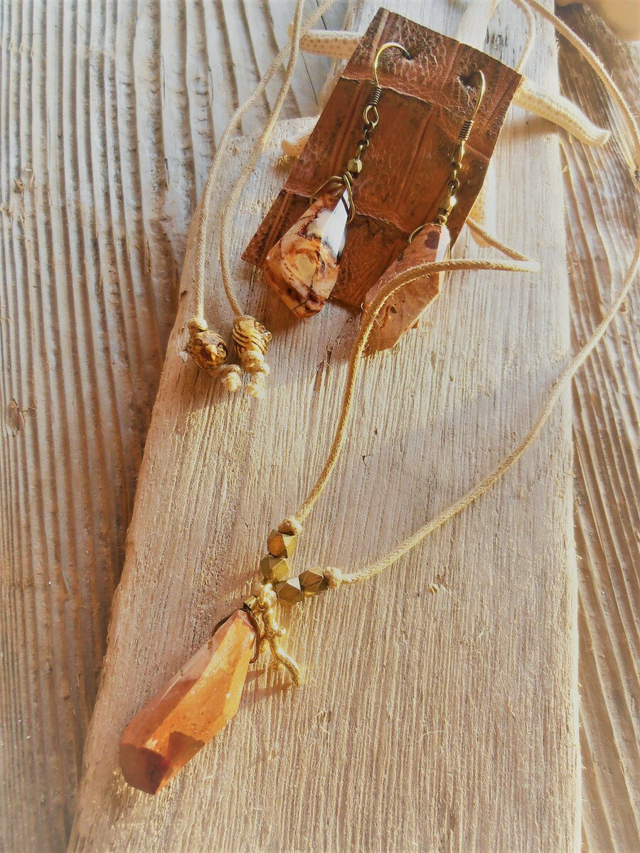 Mermaid jewelry レザーコード ロドナイトペンダント ピアス セット オリジナル ハンドメイド アクセサリーセット ギフト