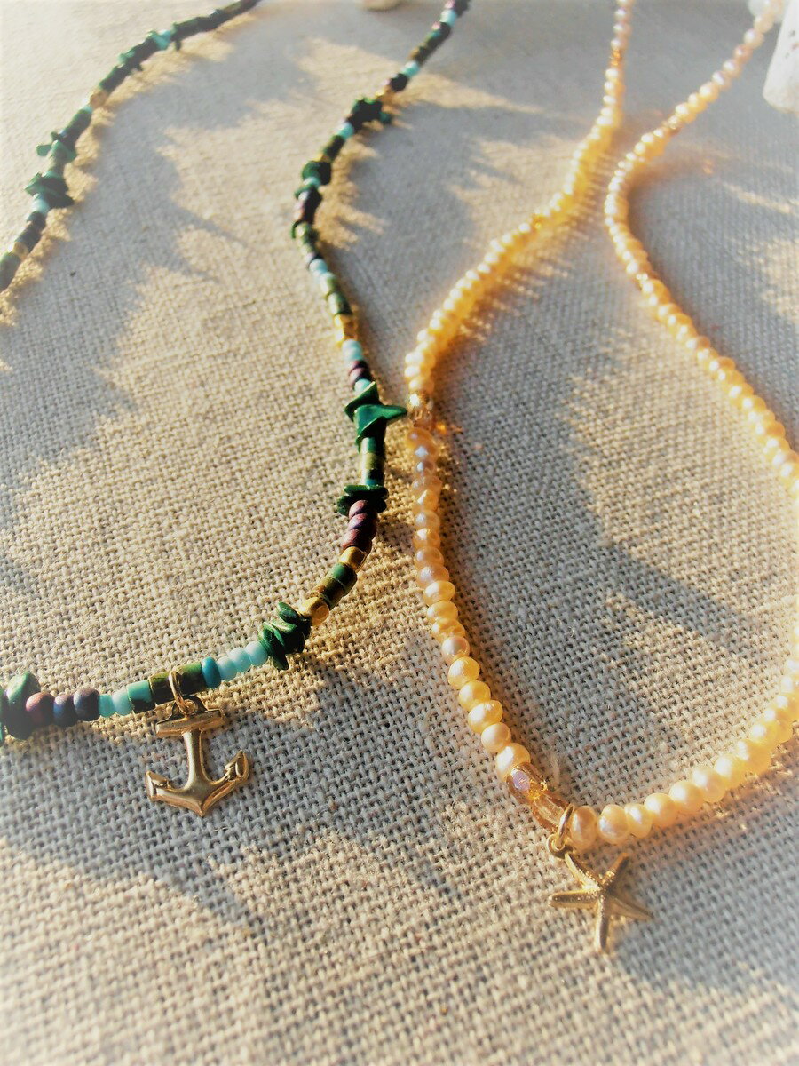 Mermaid jewelry 14kgf ネックレス (スターフィッシュ・ピンクコーラル)(アンカー・ターコイズ) 華奢なネックレス ハンドメイド アクセサリ...