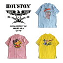 HOUSTON / ヒューストン / ボーリングシャツ / BOWLING SHIRTS / 刺繍スーベニアシャツ / 半袖シャツ / YELLOW PINK SAXBLUE