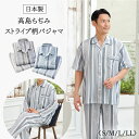 日本製 高島ちぢみ 高品質 パジャマ 上下セット 半袖 長袖 ストライプ柄 S M L LL XL 大きいサイズ ルームウエア ホームウエア ジャージ トップス...