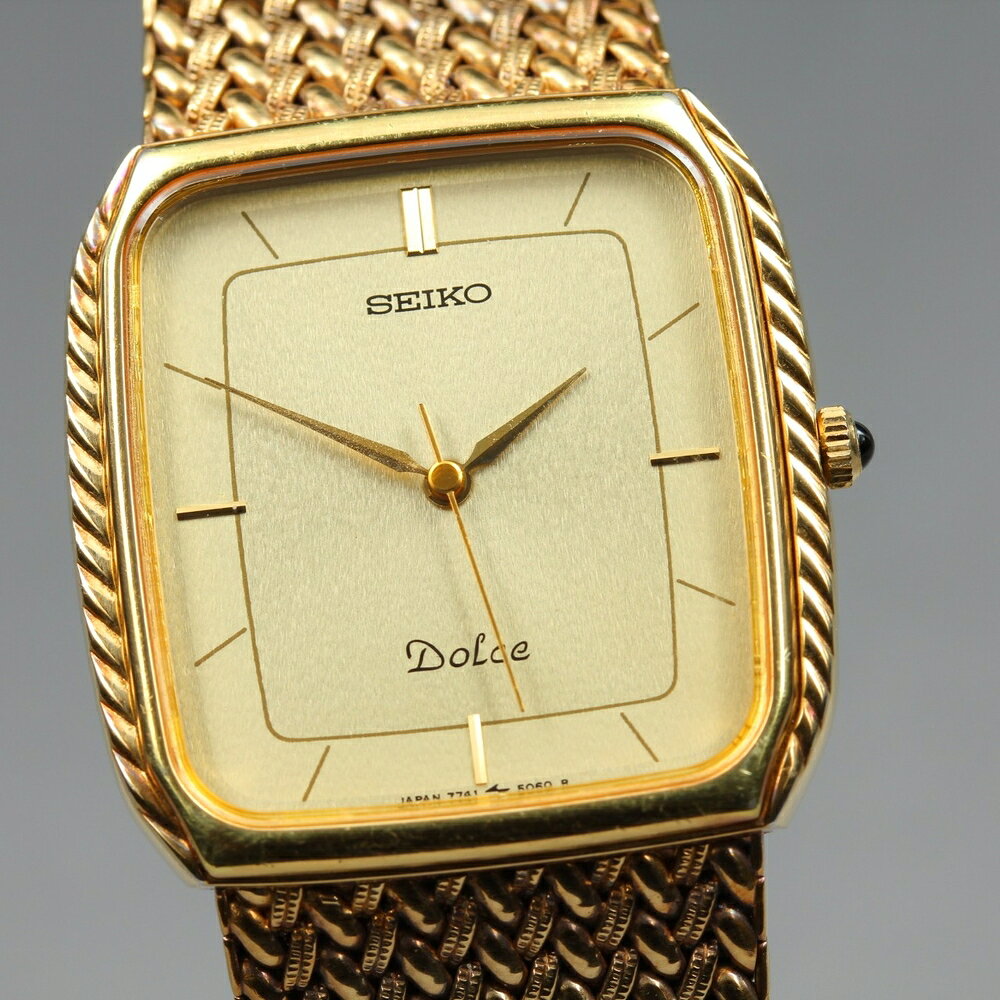 【稼働品】 SEIKO セイコー ドルチェ 7741-5060 ゴールド ゴールド 純正ブレス クオーツ メンズ 腕時計 1985年製 #17838