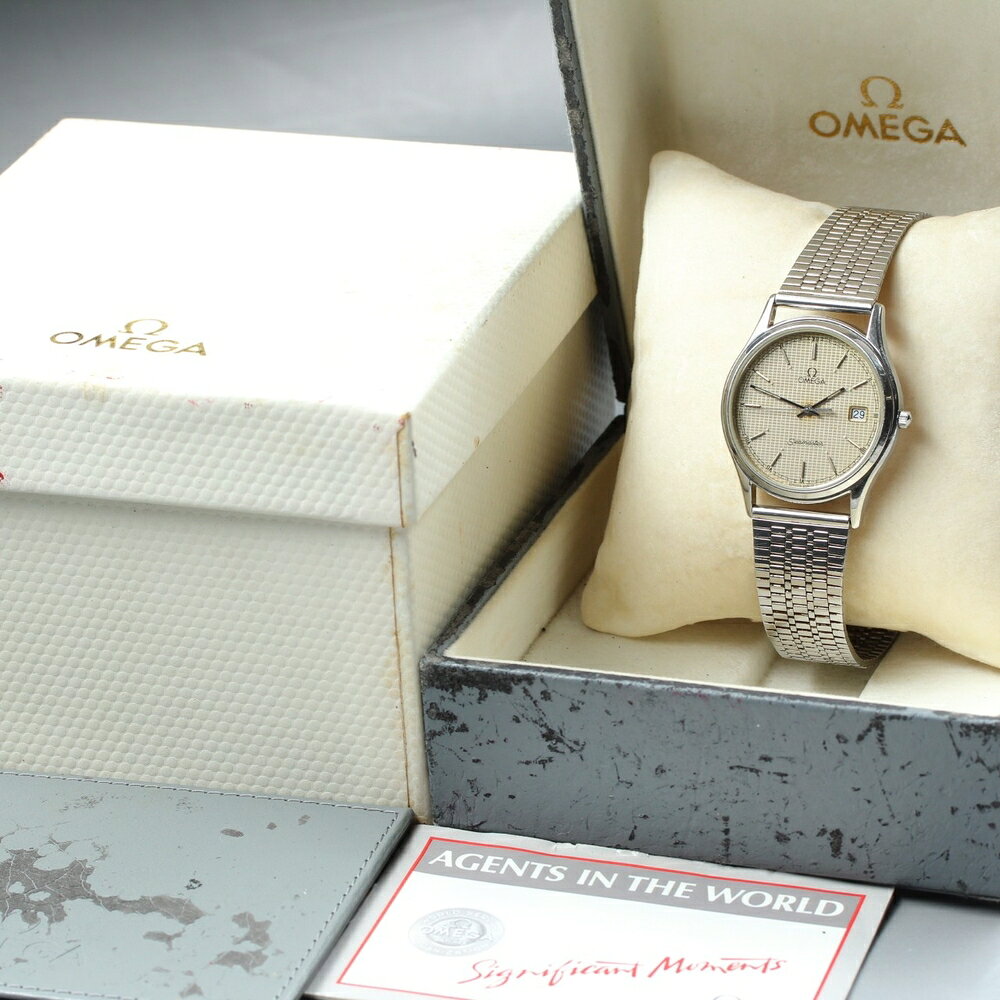 【稼働品】 OMEGA オメガ シーマスター 196.0251 シルバー シルバー デイト 純正ブレス 元箱 クオーツ メンズ 腕時計 #17887