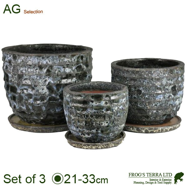 Rakuten - 【屋外対応】リリックボーダー SMLセット（S:直径21cm×H19cm/M:直径27.5cm×H24cm/L:直径33cm×H28.5cm）（底穴あり/受皿付）（陶器製）