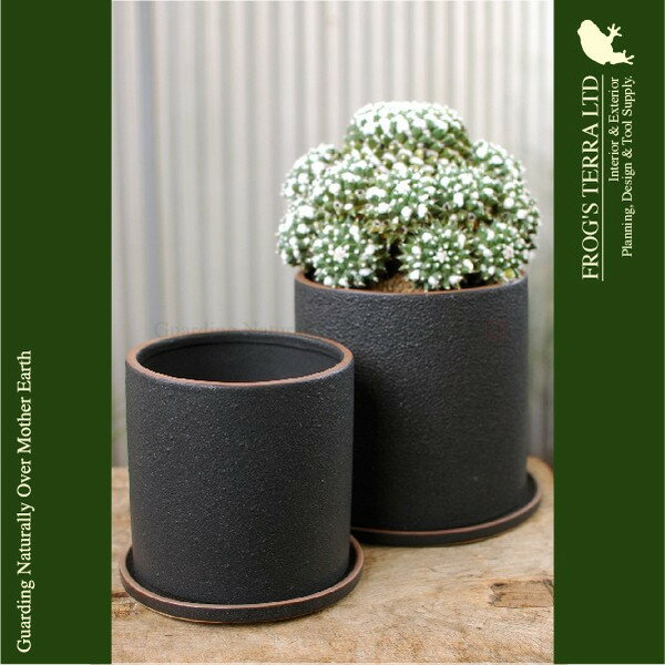 【屋外対応】Lava Pot C7318 2個セット（直径13cm×H13cm）（底穴あり/受皿付）陶器...