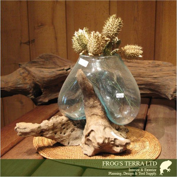 流木ガラスベース（一点もの）（現品販売）（ガーデングッズ）（レアもの）
