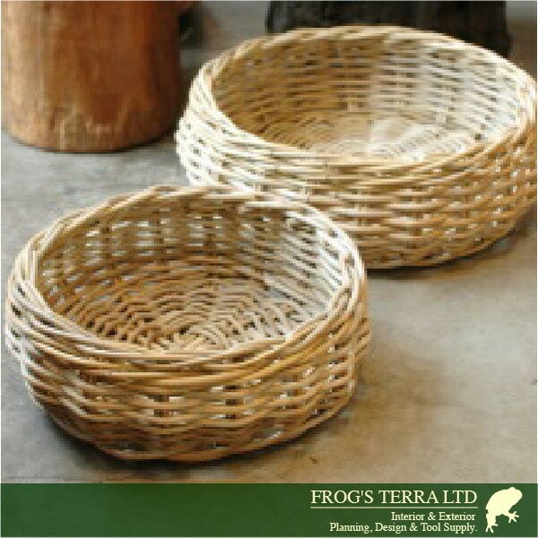 Gray Rattan Basket M 2個セット B2293（直径30cm×H12cm）（底穴なし）（ラタン/藤...