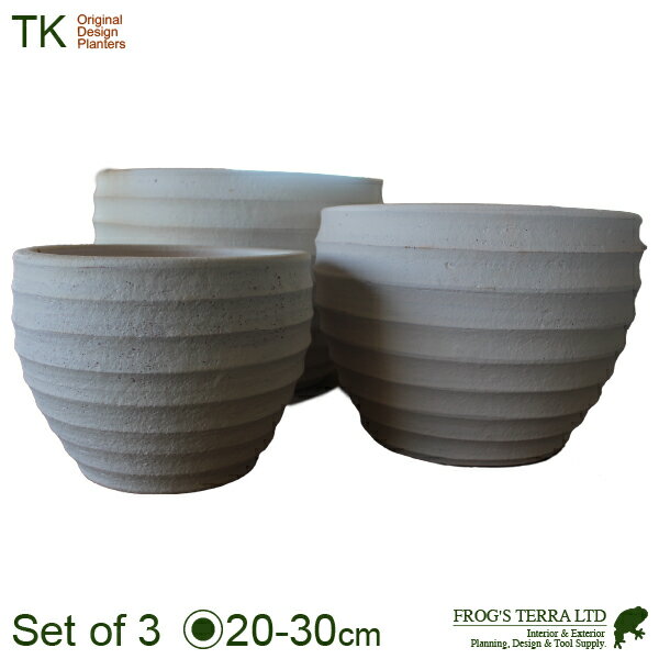 Rakuten - 【屋外対応】KM リングボウル 白土焼付 SMLセット（S:直径20cm×H15cm/M:直径25cm×H17cm/L:直径30cm×H21cm）（底穴あり）（素焼製）（プランター/ポット）