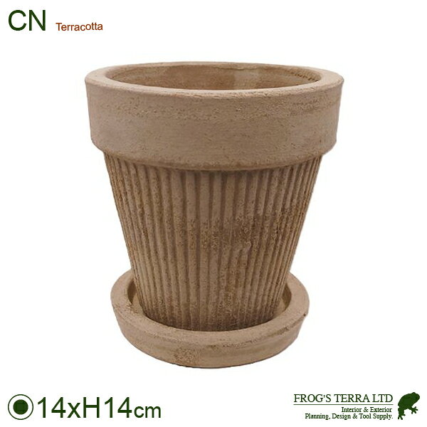 Rakuten - 【屋外対応】CN ストライプ 4.5号（直径14cm×H14cm）（底穴あり/受皿付）（素焼）