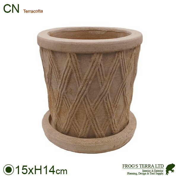 樂天商城 - 【屋外対応】CN クロスライン 5号（直径15cm×H14cm）（底穴あり/受皿付）（素焼）