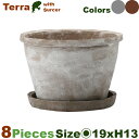 テラロウ M 同色同サイズ8個セット(直径19cm×H13cm)(底穴あり/受皿付)(陶器)(植木鉢/鉢カバー)(プランター/園芸/寄せ植え/ポット)