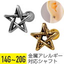 【セール】アンティーク風 スター 五芒星 ストレートバーベル 14G 16G 18G 20G サージカルステンレス シルバー ゴールド イヤーロブ ヘリックス ...