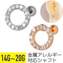 【セール】パヴェ サークル ストレートバーベル 14G 16G 18G 20G サージカルステンレス ジルコニア ジュエル シルバー ピンクゴールド イヤーロブ...