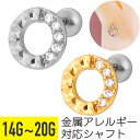 槌目 サークル ジュエル ストレートバーベル 14G 16G 18G 20G サージカルステンレス ジルコニア ジュエル シルバー ゴールド イヤーロブ ヘリッ...