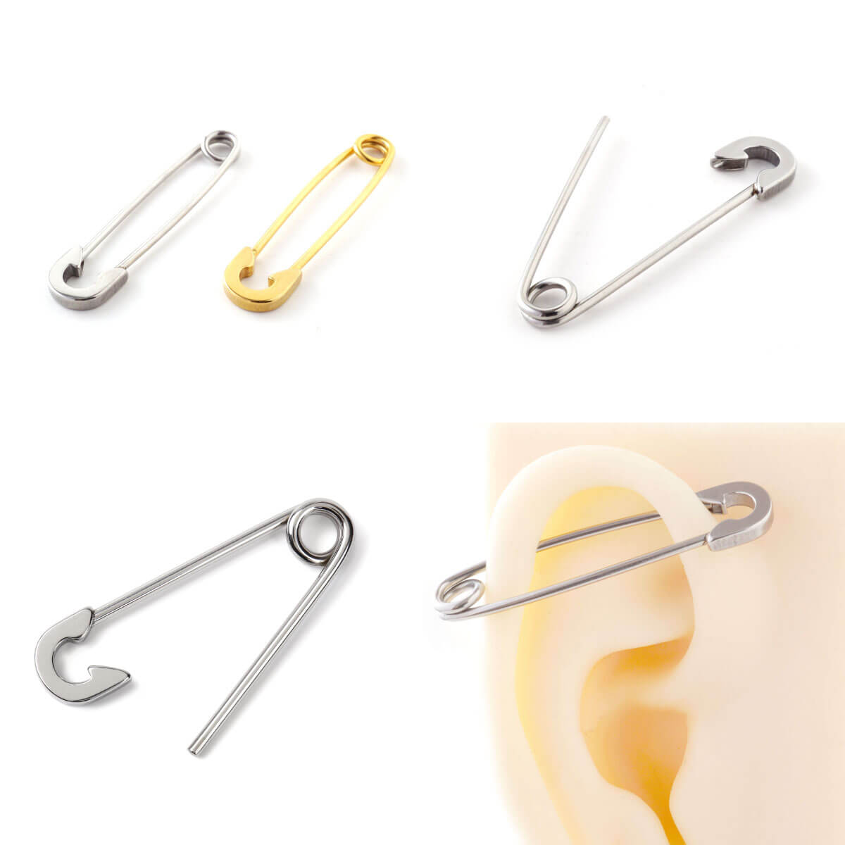 安全ピン 軟骨ピアス ボディピアス 18g 16g 14g ピアス 金属アレルギー対応 つけっぱなし ヘリックス インダストリアル イヤーロブ サージカルステンレス シルバー ゴールド 個性的