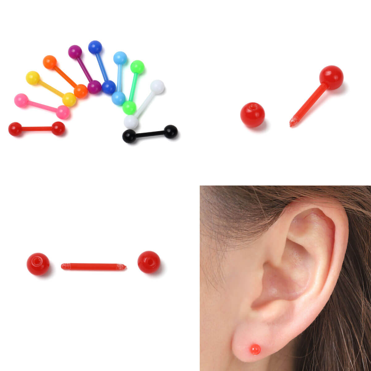 アクリルカラーバーベル 16G 樹脂 アクリル ポップ カラフル 金属アレルギー対応