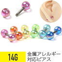 アクリルカラフル ストレートバーベル 14G サージカルステンレス イヤーロブ ヘリックス 軟骨ピアス ボディピアス レインボー 虹色 カラフル