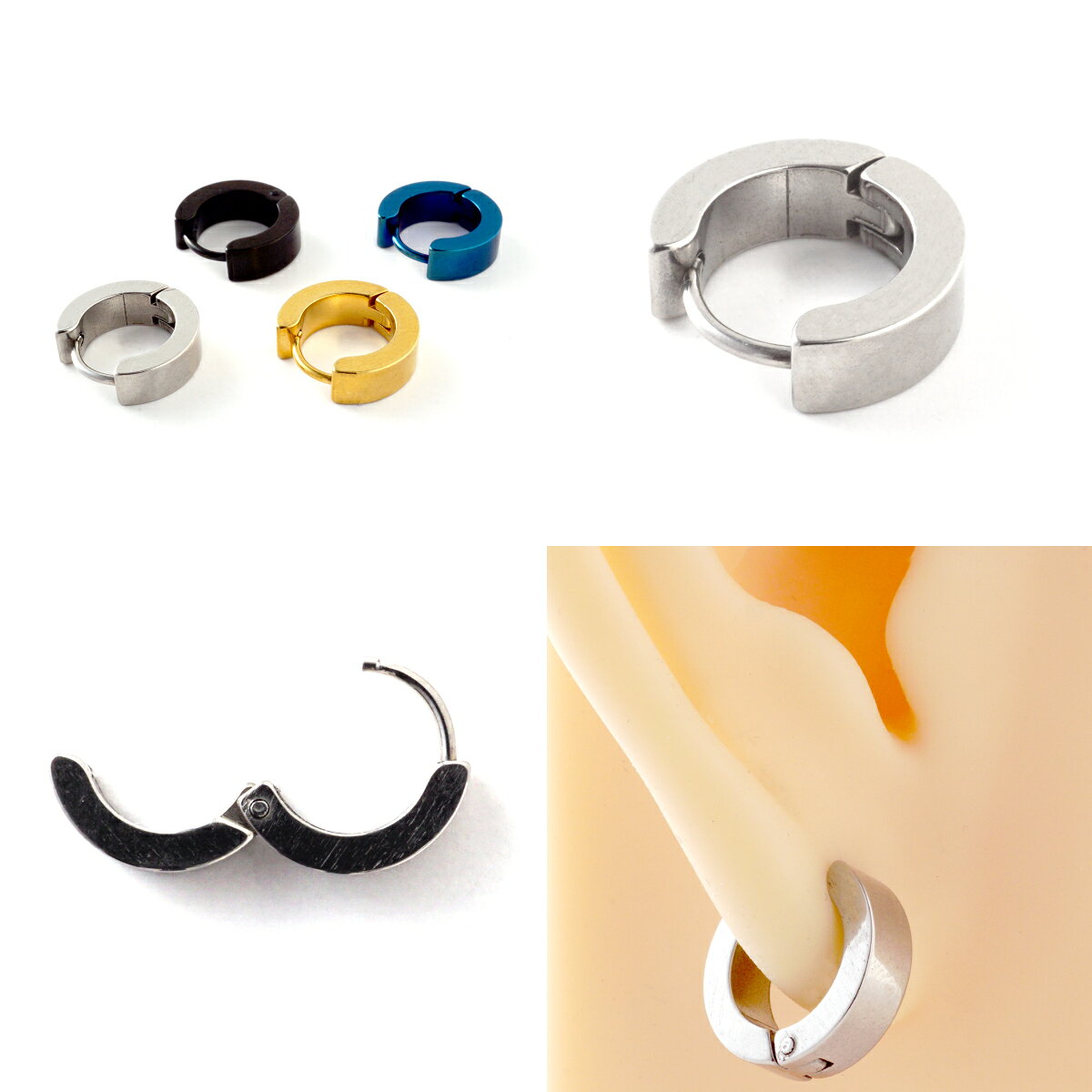 ピアス メンズ 18g フープ 金属アレルギー対応 つけっぱなし セカンドピアス サージカルステンレス ワンタッチ クリッカー シルバー ゴールド ブラック ブルー かわいい おすすめ おしゃれ メンズピアス 男 シンプル 韓国 片耳 2