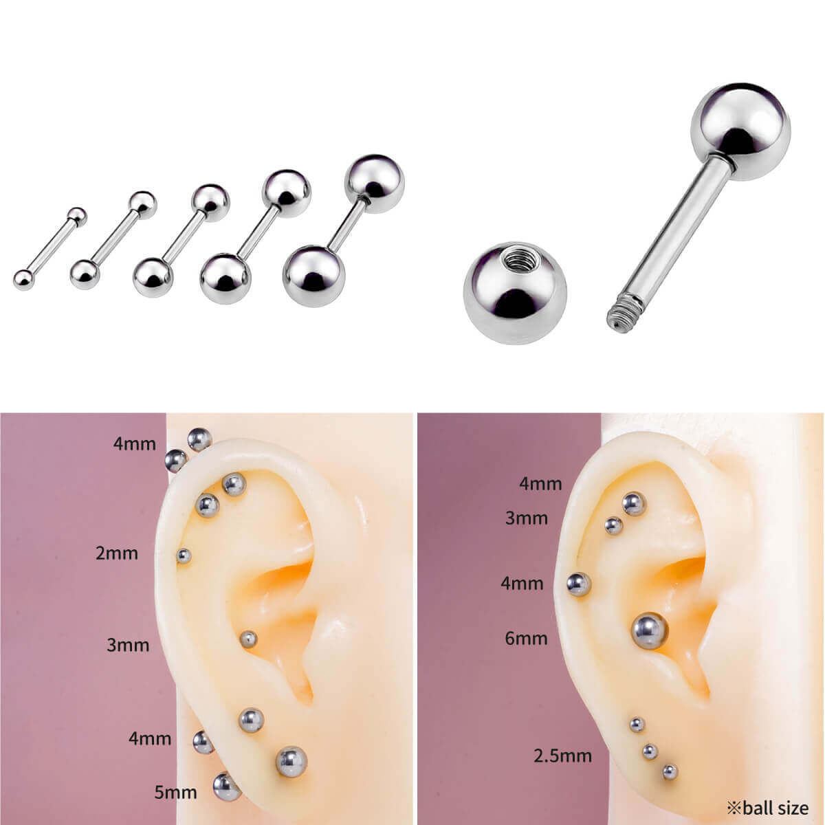 軟骨ピアス ボディピアス 16g 14g 18g 金属アレルギー対応 ファーストピアス ピアス つけっぱなし セカンドピアス 20g ストレートバーベル 軟骨 ヘリックス トラガス サージカルステンレス キャッチ シャフト 4mm 8mm 10mm かわいい 可愛い シンプル