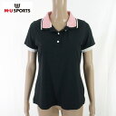 《お買い得》エムユースポーツ MU SPORTS ポロシャツ サンプル品 サイズ40(M) ブラック カットソー 半袖 刺繍 2枚襟 ストレッチ ゴルフウェア スポーツ 日本製 レディース LCS1597