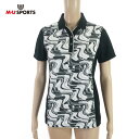 《お買い得》エムユースポーツ MU SPORTS ポロシャツ サンプル品 サイズ40(M) ブラック カットソー 半袖 ストレッチ プリント ゴルフウェア スポーツ 日本製 レディース LCS1605