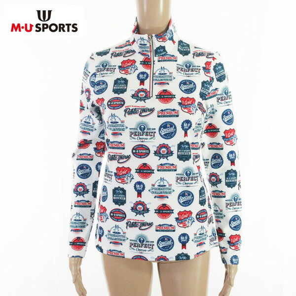 《75%OFF》エムユースポーツ MU SPORTS トップス サイズ40(M) 訳あり ホワイト カットソー 長袖 ストレッチ ジップアップ ゴルフウェア ス...