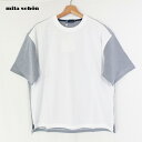 《お買い得》ミラショーン mila schon Tシャツ サンプル品 サイズ46(M) ホワイト×ネイビー カットソー トップス 切替 ストレッチ 半袖 クルーネック 日本製 メンズ MCS1328