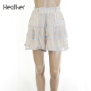 《お買い得》ヘザー Heather キュロットスカート チェック柄 ミニ丈 フレア Mサイズ ブルー×ベージュ レディース PSK6M