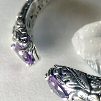 silver925スピリチュアルジュエリーBalianボタニカルcuffブレスレットバングルアメジストペアカットbali15