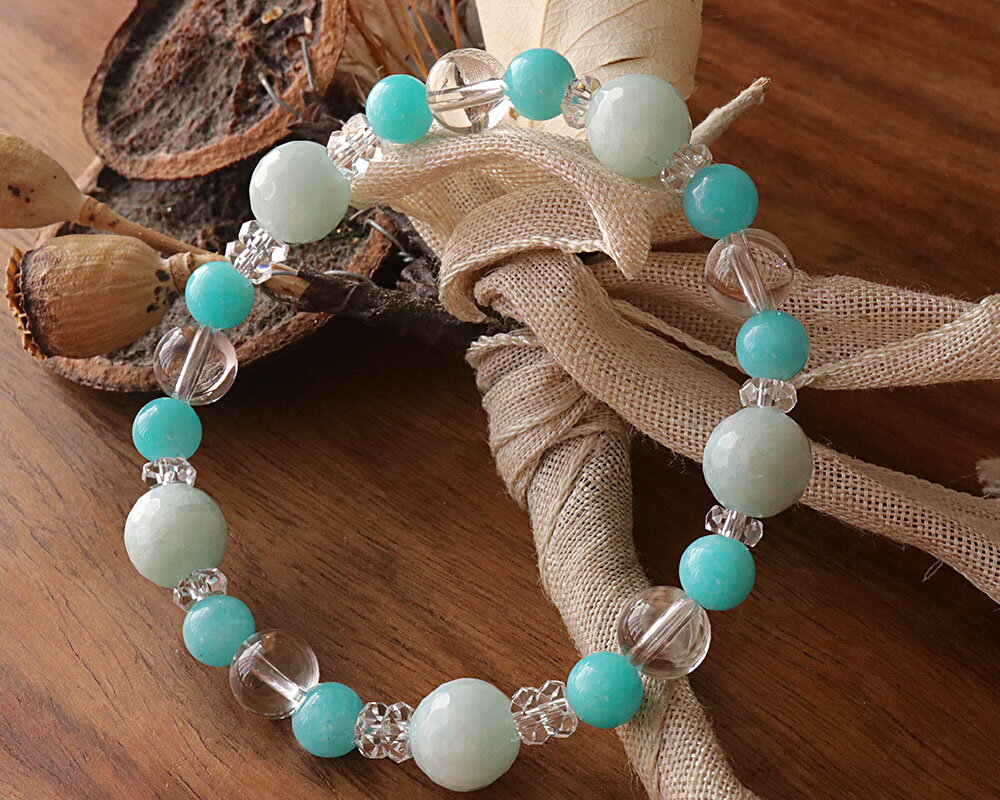 送料無料アマゾナイト&水晶ブレスレ...