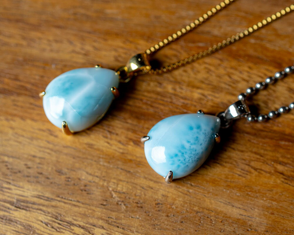 選べる 天然石 AAA+ ラリマー ペアシェイプ カボション 14x10mm ペンダント トップ ドミニカ産 SV Silver925 シルバー ゴールド 送料...