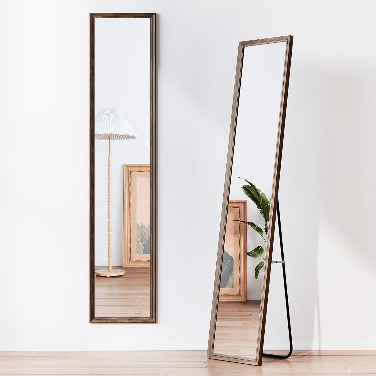 送料無料 姿見鏡 全身鏡 木目調 ヴィンテージ クラシック 幅30×高さ140cm スタンドミラー 壁掛け両用 ..