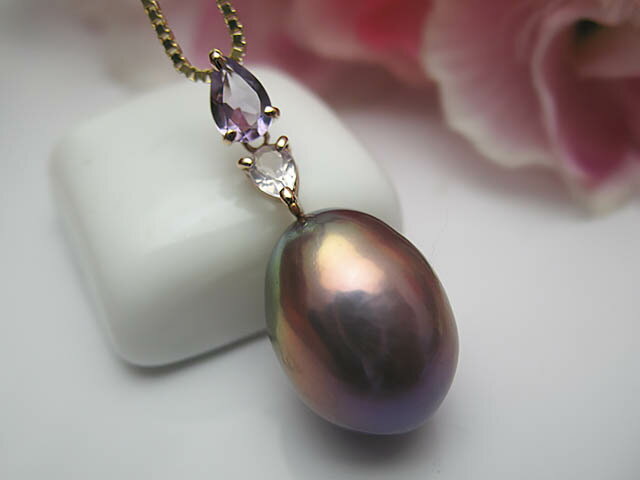 真珠ペンダント 送料無料 K18PG有核淡水ペンダント 真珠 ペンダント パール ジュエリー 入学式 真珠婚 30年 アメジスト ローズクォーツ おすすめ品 淡水真珠 プレゼント 人気 ピンク