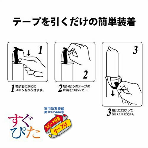 ◆【スピード装着テープ式】【男性向け避妊用コンドーム】ジャパンメディカル すぐぴた3000(12個入り) - テープを引くだけのスピード装着が可能なコンドームです。 ※完全包装でお届け致します。 3