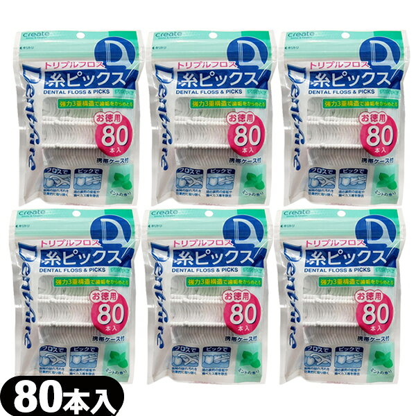 商品詳細 製品名 デントファイン(Dentfine) 糸ピックス トリプルフロス お徳用 (携帯ケース付) ( 歯間フロス デンタルフロス＆ピック フロス 歯間ブラシ オーラルケア 歯間ケア 携帯用 ようじ ) 内容量 80本入 材質 柄：ポリプロピレン 糸：ポリエチレン 商品説明 ● 歯間の歯垢・食べカスの処理に。 ● 3連に配されたポリエチレンのフロスがしっかりと歯垢をはさんでからめとります。 ● 歯ブラシではきれいに取りきれない、歯間部の歯垢や食べカスを簡単に取り除けます。 ● 携帯ケース付き。 使用方法 ● フロス部分 歯と歯の間にフロスを入れ、歯にそって前後に動かしながら上下させます。 ● ピック部分 奥歯の裏側やポケットの取りにくい歯垢・食べカスはピックでお取りください。 使用上の注意 ・初めて使用される方は、歯肉を傷つけないよう充分ご注意ください。 ・歯と歯の間に入りにくい場合は無理な使用を避けてください。 ・治療中の歯へは使用しないでください。 ・特に義歯や差し歯などへ使用される際は、必ず歯科医にご相談の上ご使用ください。 ・お子様だけでの使用は、お避けください。 ・お子様の手の届かないところに保管してください。 メーカー 株式会社クリエイト 広告文責 株式会社フロントランナースティパワーTEL:03-5918-7511
