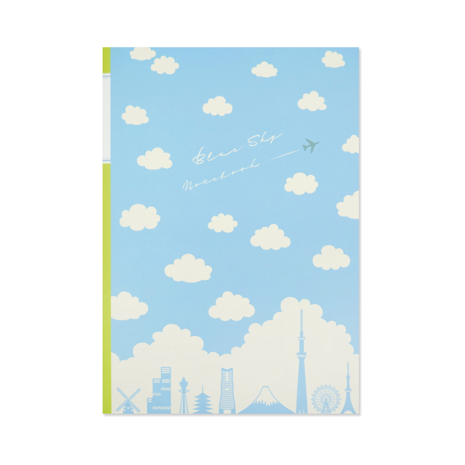 A5ノート 雲とシルエット｜cho-059 A5 おしゃれ ノート ワイヤー綴じ 上品 8mm罫線 22行 薄型 軽量 持ち運び 空 空色 雲 飛行機 富士山 和柄 かわいい 上品 プレゼント ギフト