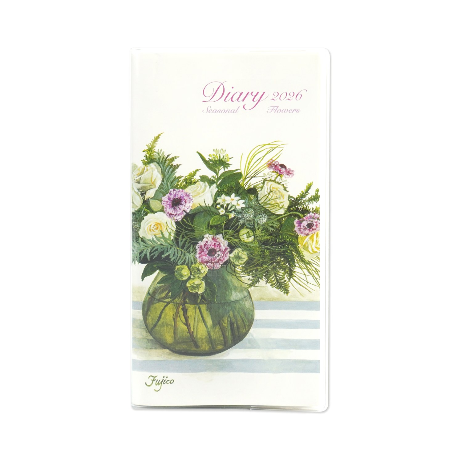 2026ダイアリーSS 不二子ピンクと白のバラ|dy-145 2026年 ダイアリー 手帳 スマホサイズ 小さめ ゴムバンド付き 花柄 植物 バラ ローズ 25...